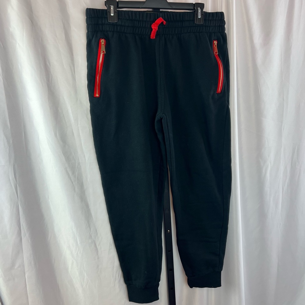 Tommy Wiseau Black Jogger Sweatpants Red Detailing, size 2XL